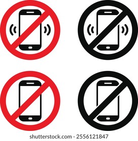 No Mobile Phones use set. No phone allowed vector icon. Forbidden smartphone.