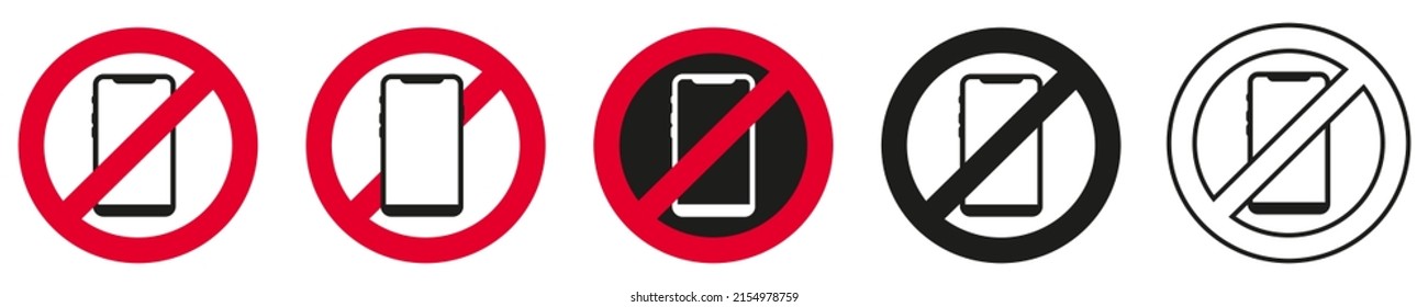 No mobile phones (without phone) icons.  Warning symbol. eps10