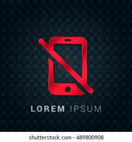 No Mobile Red chromium precious metallic 3D Icon / Logo Design