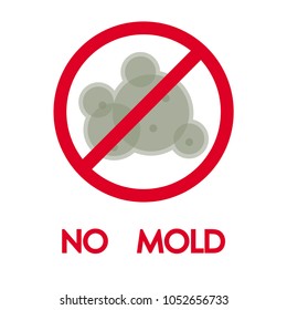 No mold sign isolated on white background. Stock vector illustration of fungi thread restricted by red circle.