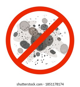 No mold sign isolated on white background. Stop mold icon for antibacterial products. Flat red prohibition sign. Condensation, damp, high humidity and respiratory problems. Stock vector illustration