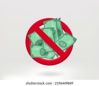 No money concept with dollar banknotes. 3d vector illustration