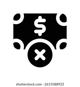 no money glyph icon. Strong and solid vector icon for websites, mobile interfaces, presentations, and visual branding. High quality and easy to edit.