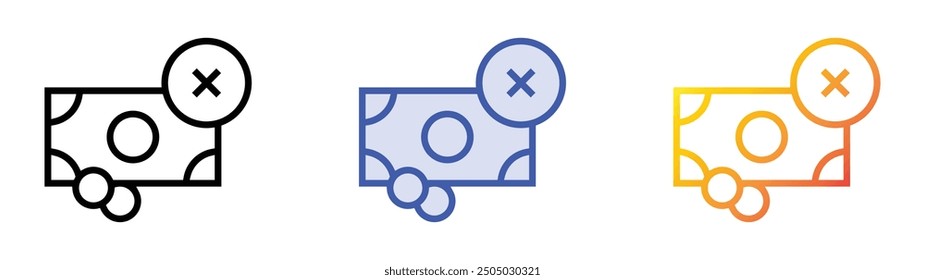 no money icon. Linear, Blue Fill and Gradient Style Design Isolated On White Background