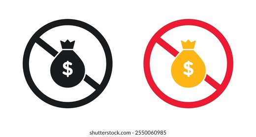 No money icon set in black and colored version