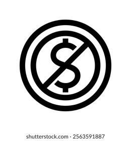 No money icon set. No extra charge symbol. no additional charges logo. No money or extra charge icons, circle, black, line, flat vector, isolated illustration.