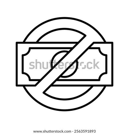 No money icon set. No extra charge symbol. no additional charges logo. No money or extra charge icons, circle, black, line, flat vector, isolated illustration.