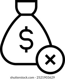 Symbol ohne Geld. Dünnes lineares Design einzeln auf weißem Hintergrund