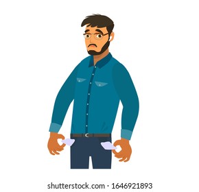 No money. A man with his pockets turned out. Vector illustration in cartoon style