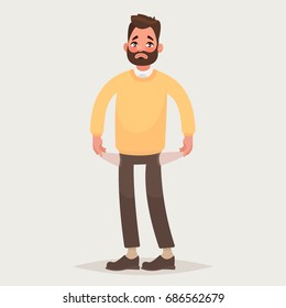 No money.  Man with pockets turned outward. Vector illustration in cartoon style