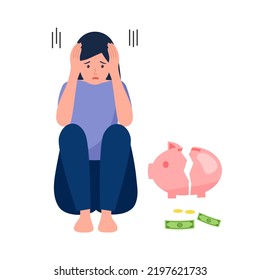 No money totally broke concept vector illustration on white background. Financial problem.