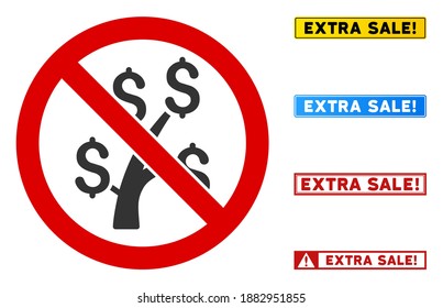 No Money Tree sign with captions in rectangular frames. Illustration style is a flat iconic symbol inside red crossed circle on a white background. Simple No Money Tree vector sign,