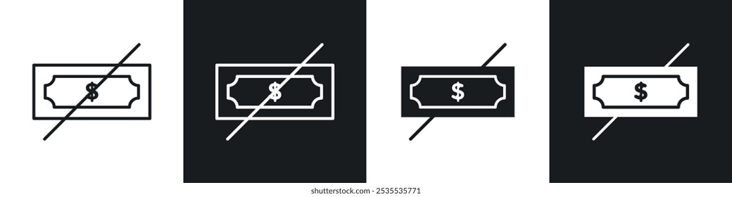Nenhum ícone de vetor de dinheiro definido em preto e branco. Ilustração 2 da EPS 10