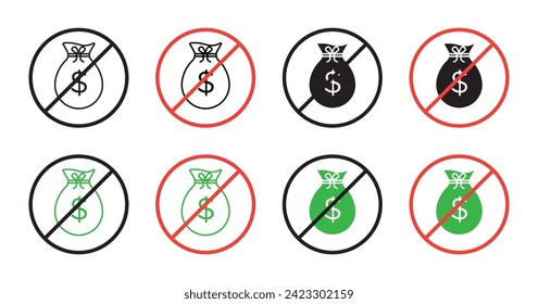 No Money Vector Illustration Set. Financial Responsibility sign suitable for apps and websites UI design style.