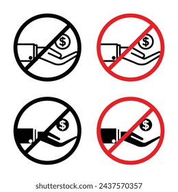 Kein Geld Vektor Illustration Set. Bankrott Zahlung Kein Bargeld und Finanzen Restriktion Zeichen geeignet für Apps und Websites UI Design Stil.