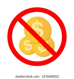 No Money Vector Symbol. Stop Cash Money Sign On White Background. No Dollar Sign