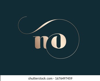 NO monogram logo. Letter n and letter o typographic icon.Decorative swirl lettering sign.Golden alphabet initials isolated on dark fund.Modern,elegant,luxury style characters for company branding.