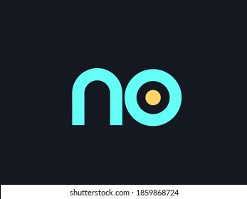 NO monogram logo.Abstract typographic icon.Neon color lowercase letter n and letter o.Lettering sign isolated on dark background.Alphabet initials.Modern, corporate, web, tech character shapes.