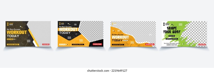 No more excuses workout today web cover banner, web video thumbnail design vector