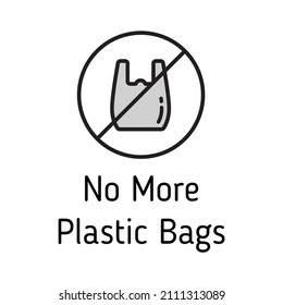 No More Plastic Bags Color Filled Vector Icon Isolated On White Background. Zero Waste Eco Concept. No More Plastic Bags Linear Icon For Web, Mobile And Ui Design.