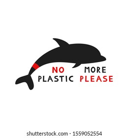 No more plastic please. Pollution of the ocean. Vector poster, card, logo.