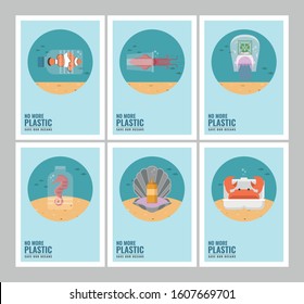 No More Plastic - Save Our Ocean Campaign Posters Or Flyers
