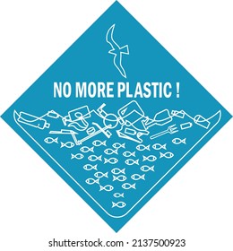 No more plastic word concept banner. Environment pollution, ecological problem isolated vector illustrations. Planet protection print idea. fish swimming in garbage clipart
