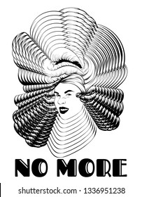 No more. Vector hand drawn illustration of wrinkling pretty woman isolated. Creative tattoo artwork. Template for card, poster. banner, print for t-shirt, pin, badge, patch.