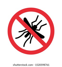 No mosquito with ban sign. Anti mosquito pest control ban, prohibition parasitic insects silhouette vector. Stop mosquito insects vector icon, symbol