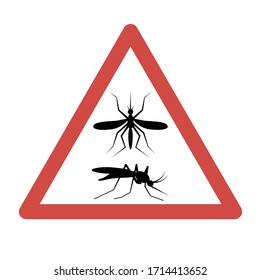 No Mosquito Icon with red triangular warning symbol. Malaria Warning Illustration as a simple vector sign.