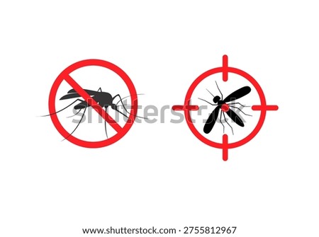 No Mosquito Sign and Target Symbol Pest Control Warning Insect Vector Isolated on White