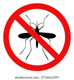 No hay mosquitos, señal de advertencia de mosquitos. Ilustración vectorial plana aislada sobre fondo blanco