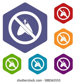 No moth sign icons set rhombus in different colors isolated on white background