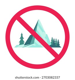 No mountain sign vector illustration, do not climb mountains, prohibition sign with mountain icon