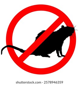 No mouse sign. Pest danger warning sign. Anti pest symbol. Stop mouse icon. Rat, mouse silhouette in pest control sign