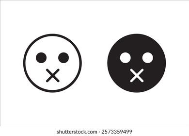 No mouth emoticon icon in outline and silhouette style