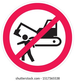 No movement of people, traffic sign, digger and person at red circle frame, vector icon