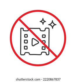 No movie icon. Forbidden movie frane icon. No cinema vector symbol. Prohibited vector icon. Warning, caution, attention, restriction flat sign design. Do not pictogram