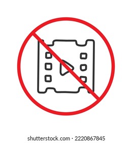 No movie icon. Forbidden movie frane icon. No cinema vector symbol. Prohibited vector icon. Warning, caution, attention, restriction flat sign design. Do not pictogram