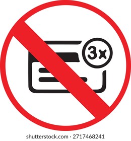 Ícone de Sinal Sem Uso de Cartão Múltiplo - Símbolo Limitado de Uso de Cartão, Não Use Gráfico de Aviso de Cartões Múltiplos, Cartaz de Cartão Único Apenas para Pagamentos, Transações, Contadores de Finalização da Compra, Lojas de Varejo e Áreas de Pagamento Restritas