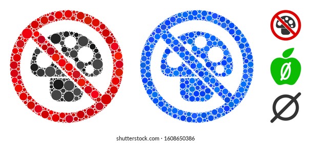 No mushroom composition of small circles in various sizes and color tints, based on no mushroom icon. Vector small circles are composed into blue mosaic.