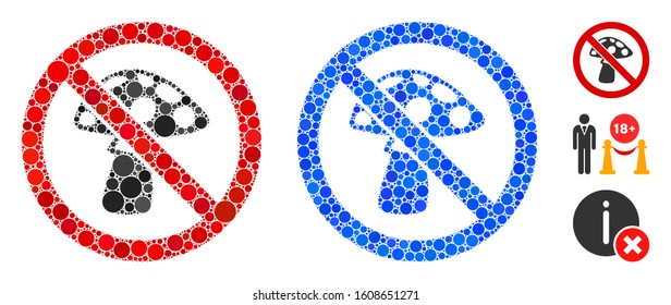 No mushroom mosaic of filled circles in various sizes and color tinges, based on no mushroom icon. Vector small circles are combined into blue collage.