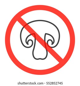 No mushrooms ban sign, icon in prohibition red circle, forbidden symbol. Vector illustration isolated on white