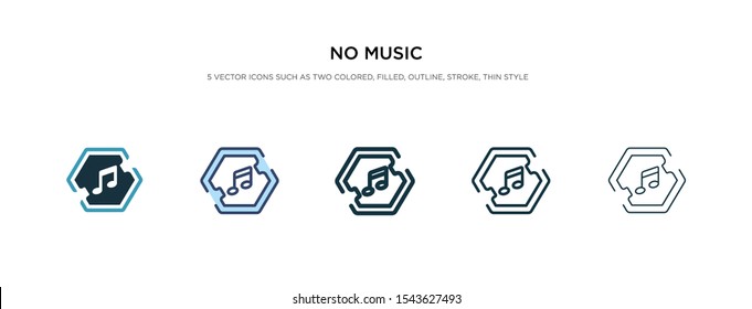 no music icon in different style vector illustration. two colored and black no music vector icons designed in filled, outline, line and stroke style can be used for web, mobile, ui