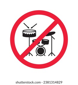 Sin icono musical. Icono de tambores prohibidos. Icono vectorial de tambores prohibidos. Advertencia, precaución, atención, restricción, símbolo de diseño de señal plana de peligro pictograma