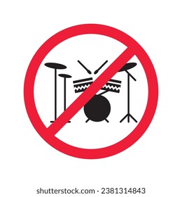 No music icon. Forbidden drums icon. Prohibited drums vector icon. Warning, caution, attention, restriction, danger flat sign design symbol pictogram