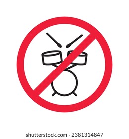 No music icon. Forbidden drums icon. Prohibited drums vector icon. Warning, caution, attention, restriction, danger flat sign design symbol pictogram