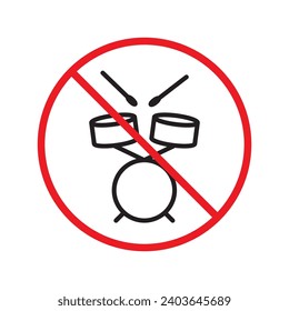 No music icon. Forbidden drums icon. Prohibited drums vector icon. Warning, caution, attention, restriction, danger flat sign design symbol pictogram