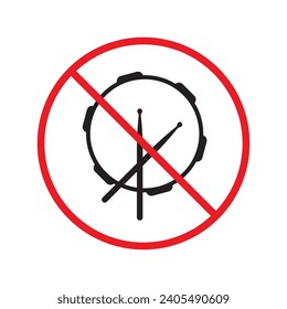 No music icon. Forbidden drums icon. Prohibited drums vector icon. Warning, caution, attention, restriction, danger flat sign design symbol pictogram