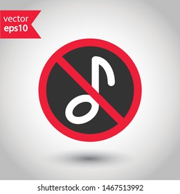 No music icon. Forbidden noise icon. No melody sound vector sign. Prohibited loud vector icon. Warning, caution, attention, restriction, danger flat sign design. Silence vector icon pictogram